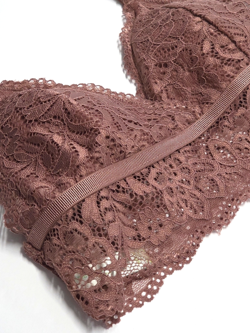 Adrienne Vittadini Studio Scalloped Lace Bralette Mocha Size M NWT Coquette BoHo - Picture 2 of 8